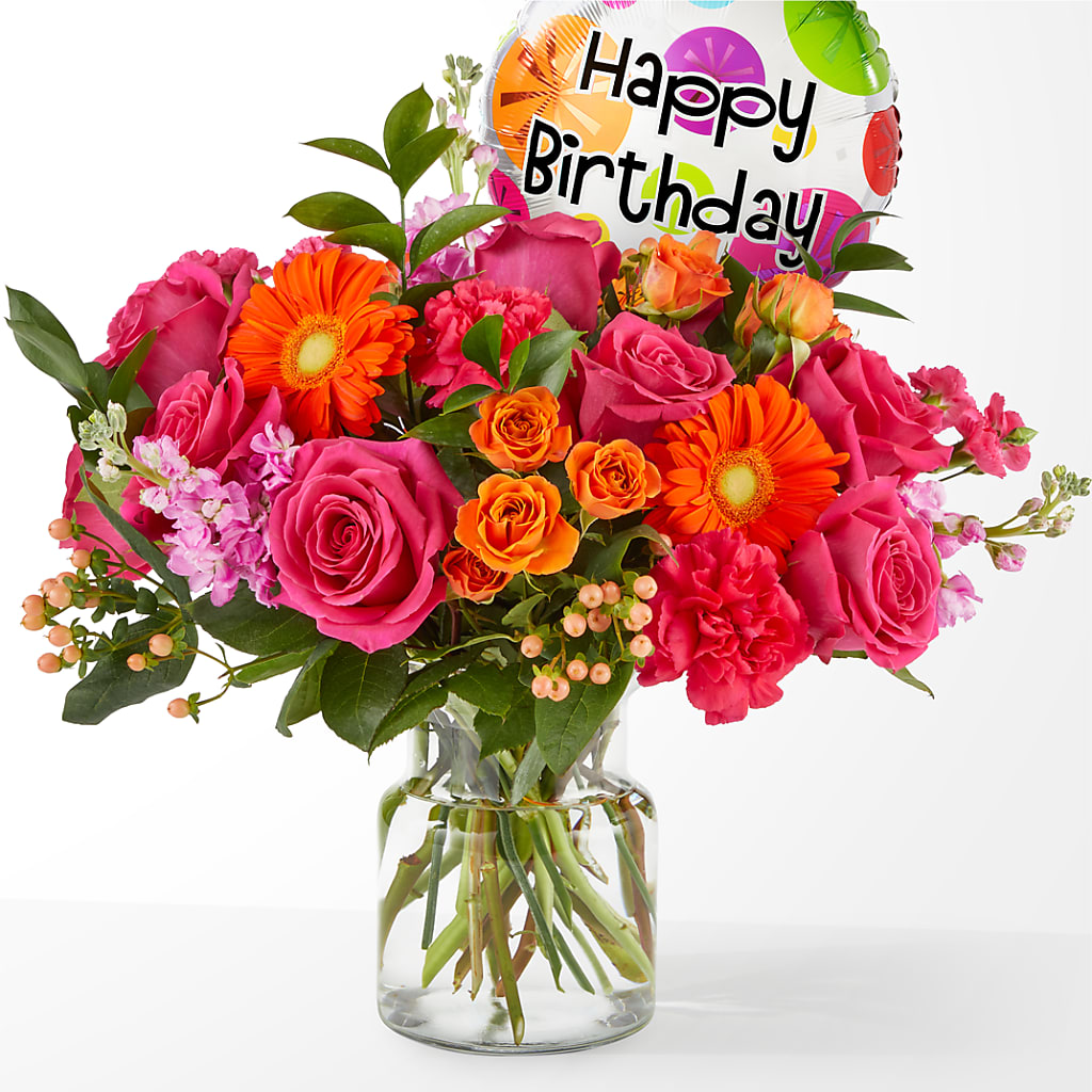 Fiesta Bouquet with Birthday Balloon – C IMONDI & SON FLORIST & GREENHOUSE, Pawtucket RI