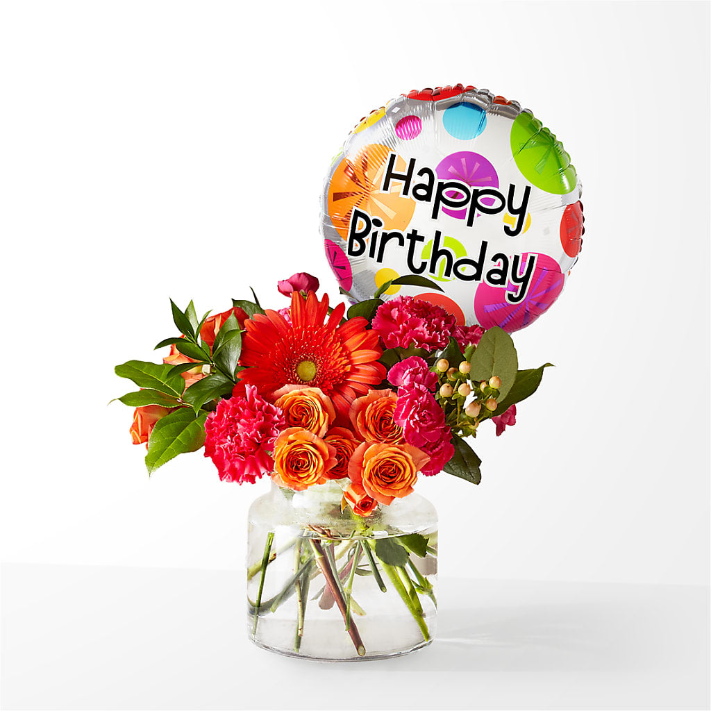 Fiesta Bouquet with Birthday Balloon – C IMONDI & SON FLORIST & GREENHOUSE, Pawtucket RI