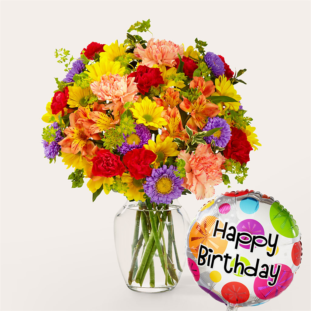 Kaleidoscope Bouquet with Birthday Balloon – C IMONDI & SON FLORIST & GREENHOUSE, Pawtucket RI