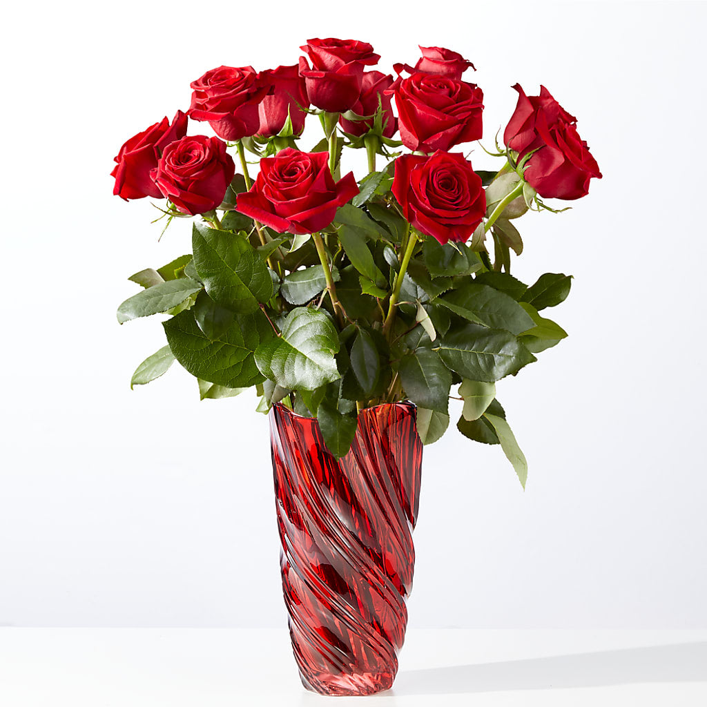 Classic Love Red Rose Bouquet with Luxe Swirl Vase – C IMONDI & SON FLORIST & GREENHOUSE, Pawtucket RI