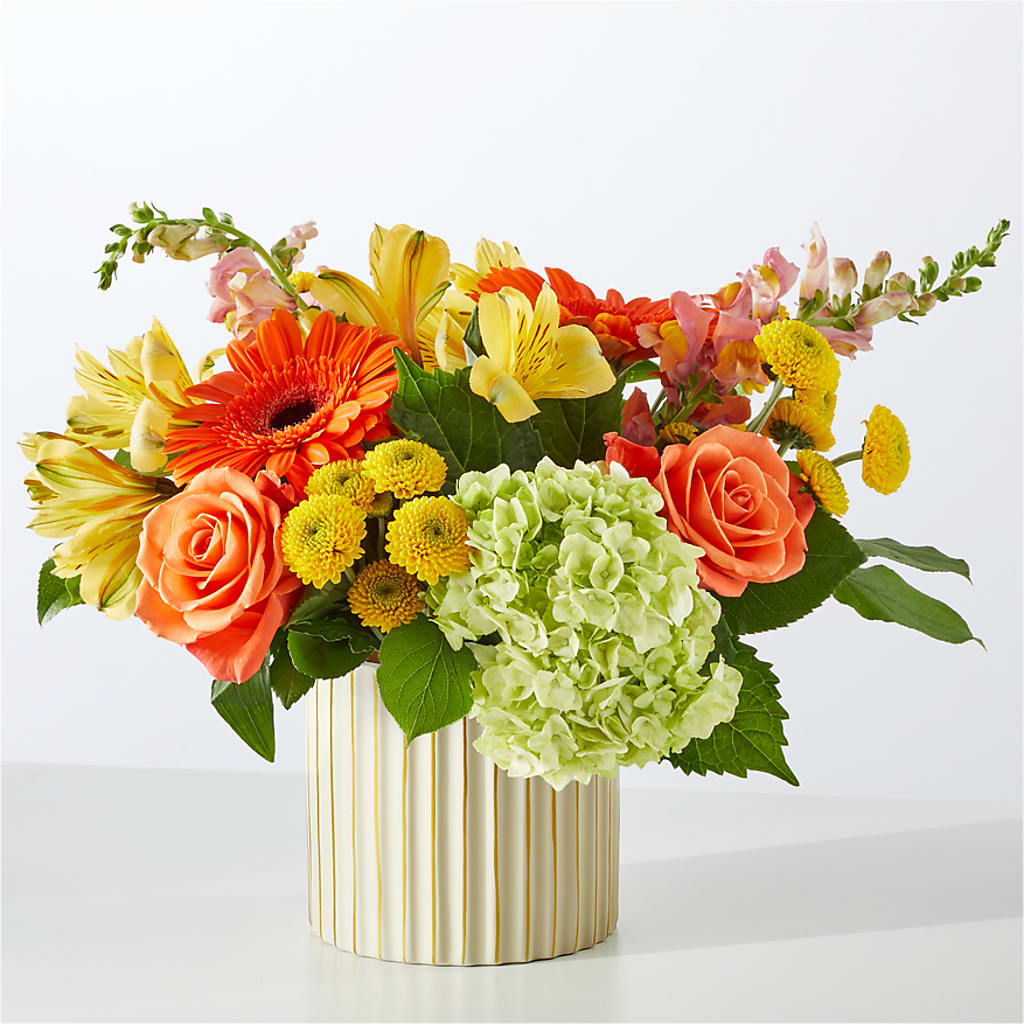 Autumn Sunshine Bouquet with Ivory Vase – C IMONDI & SON FLORIST & GREENHOUSE, Pawtucket RI