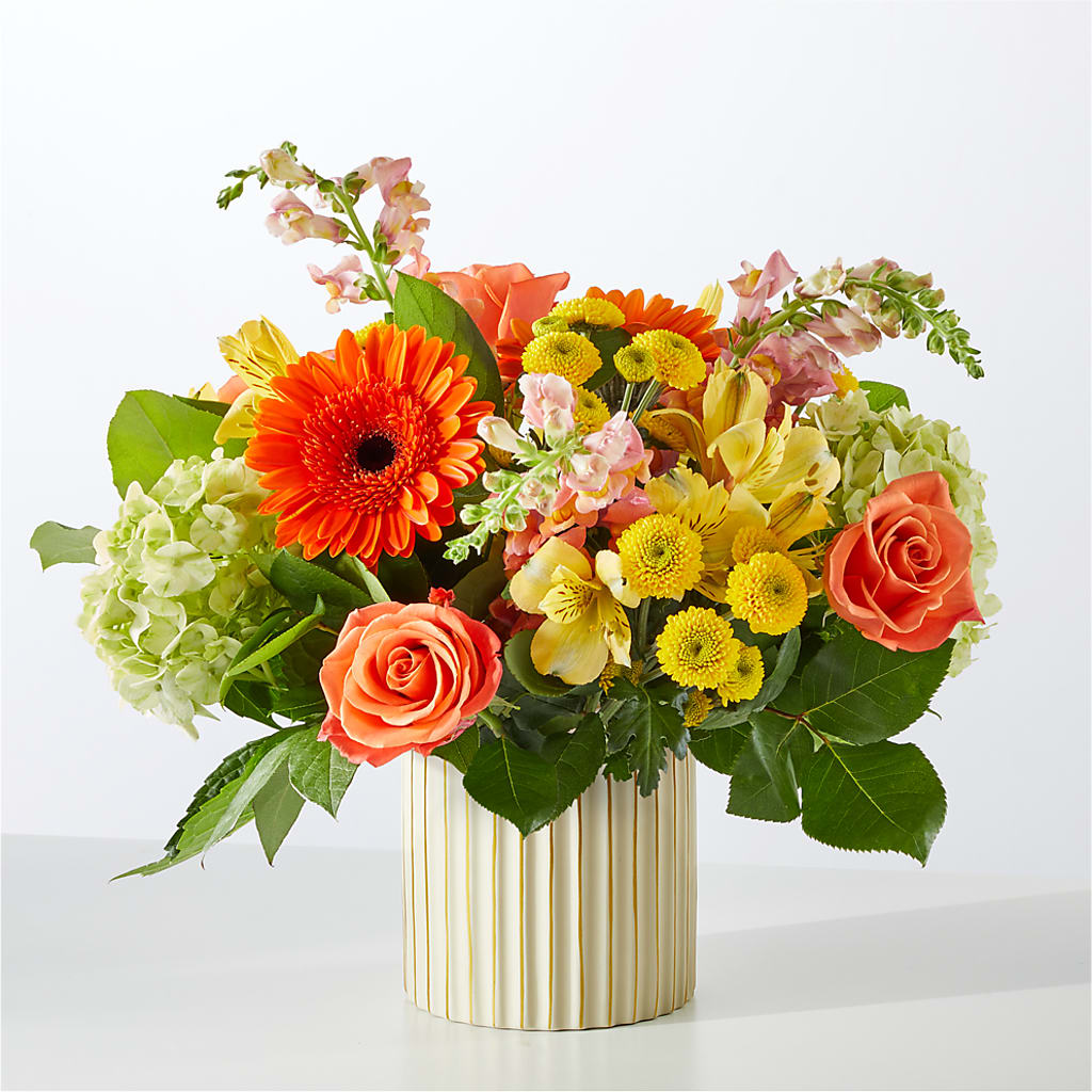 Autumn Sunshine Bouquet with Ivory Vase – C IMONDI & SON FLORIST & GREENHOUSE, Pawtucket RI