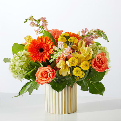 Autumn Sunshine Bouquet with Ivory Vase – C IMONDI & SON FLORIST & GREENHOUSE, Pawtucket RI