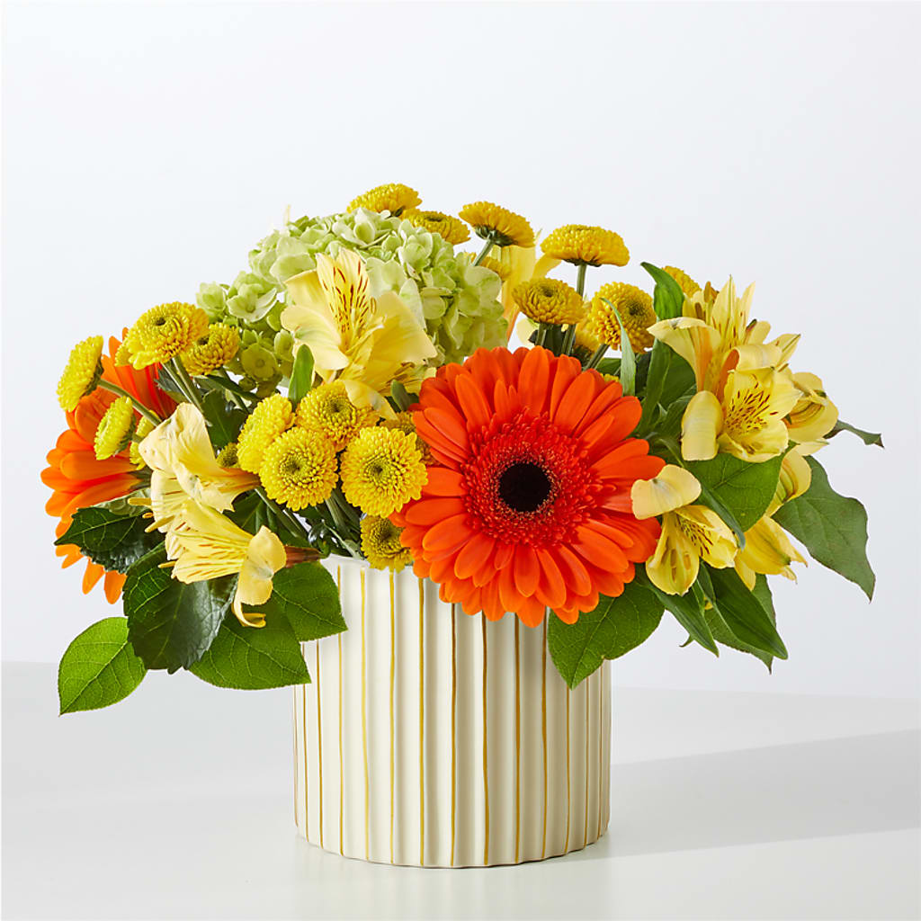 Autumn Sunshine Bouquet with Ivory Vase – C IMONDI & SON FLORIST & GREENHOUSE, Pawtucket RI